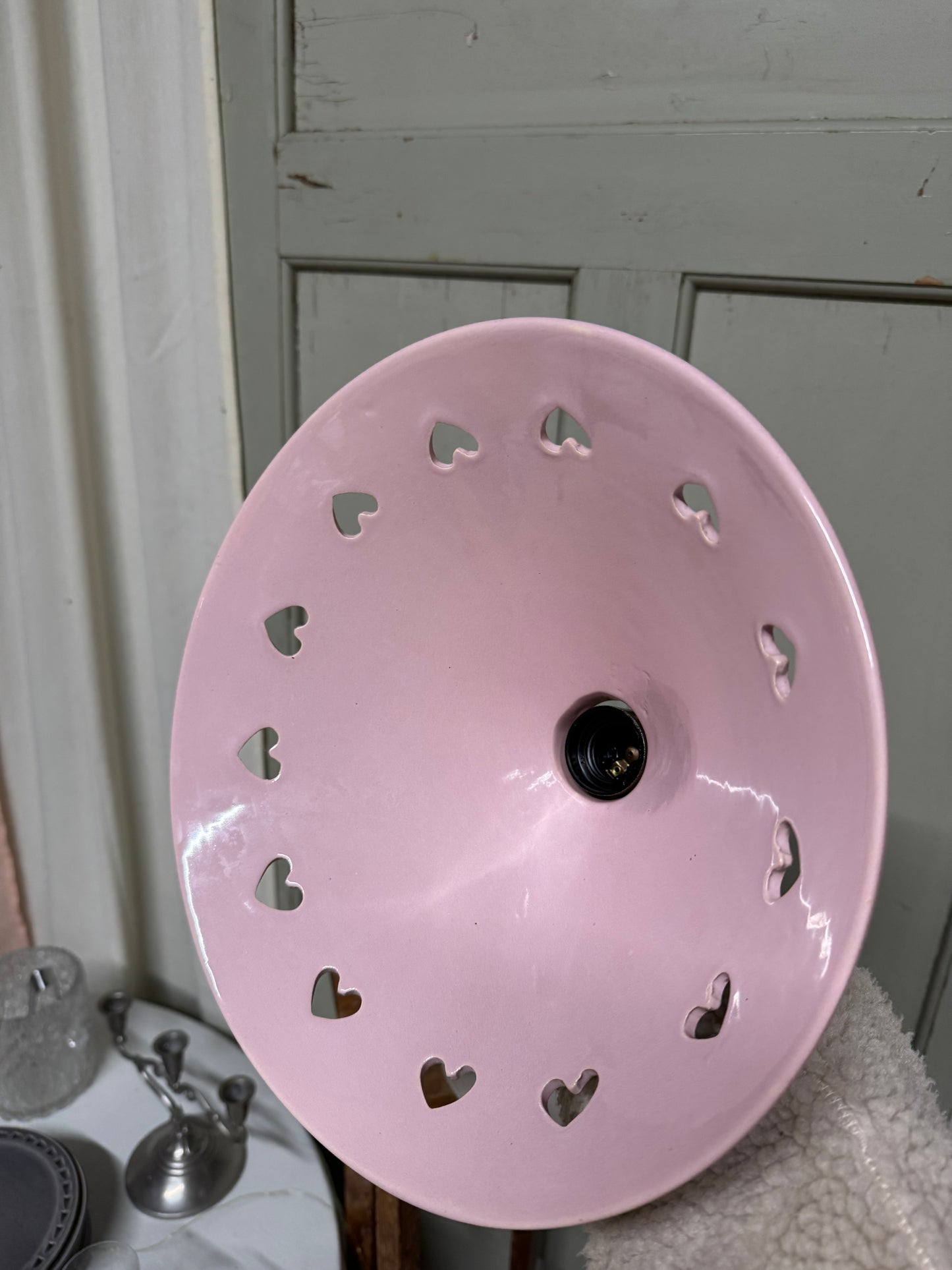 Skomakarlampa i rosa med hjärtan, stor