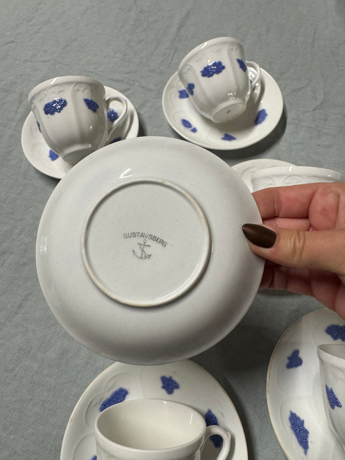 6st kaffekoppar med fat Blå Blom Gustavsberg