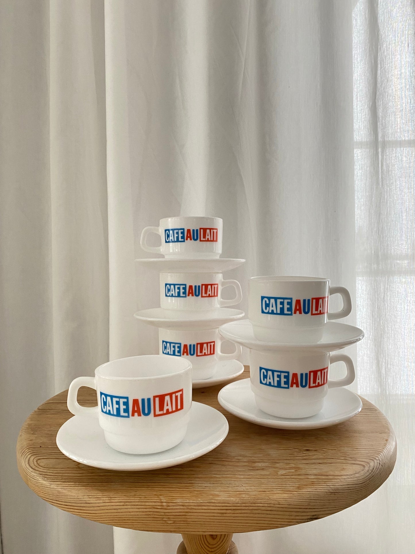 Café au lait kaffekoppar med fat - 6st i toppskick