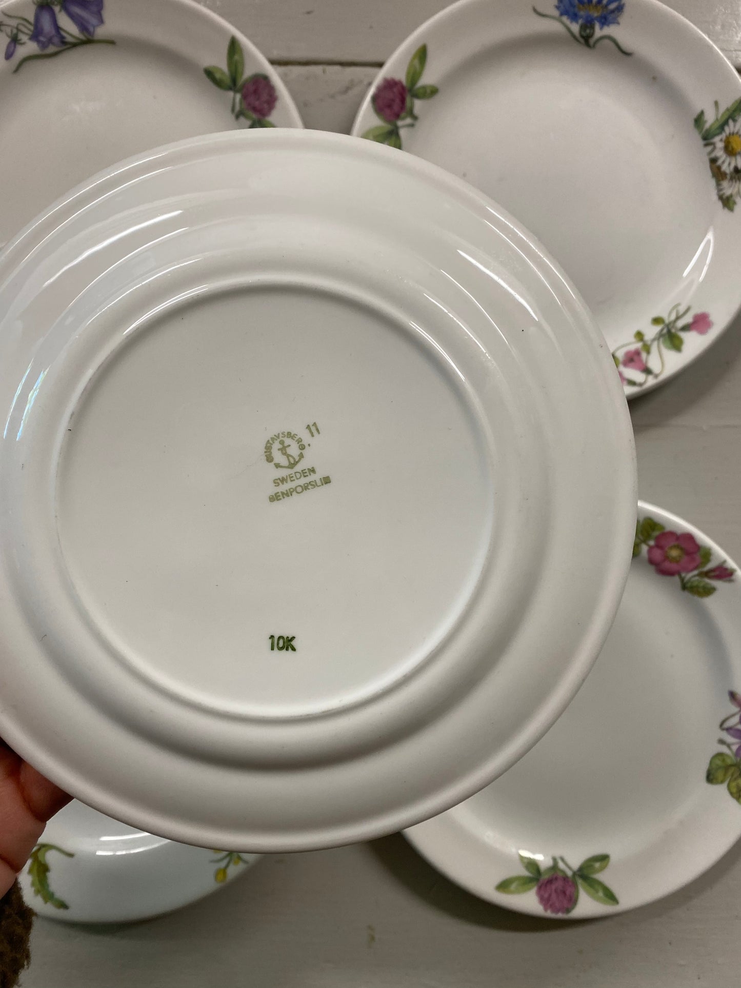 6st assietter sommarblommor - benporslin Gustavsberg
