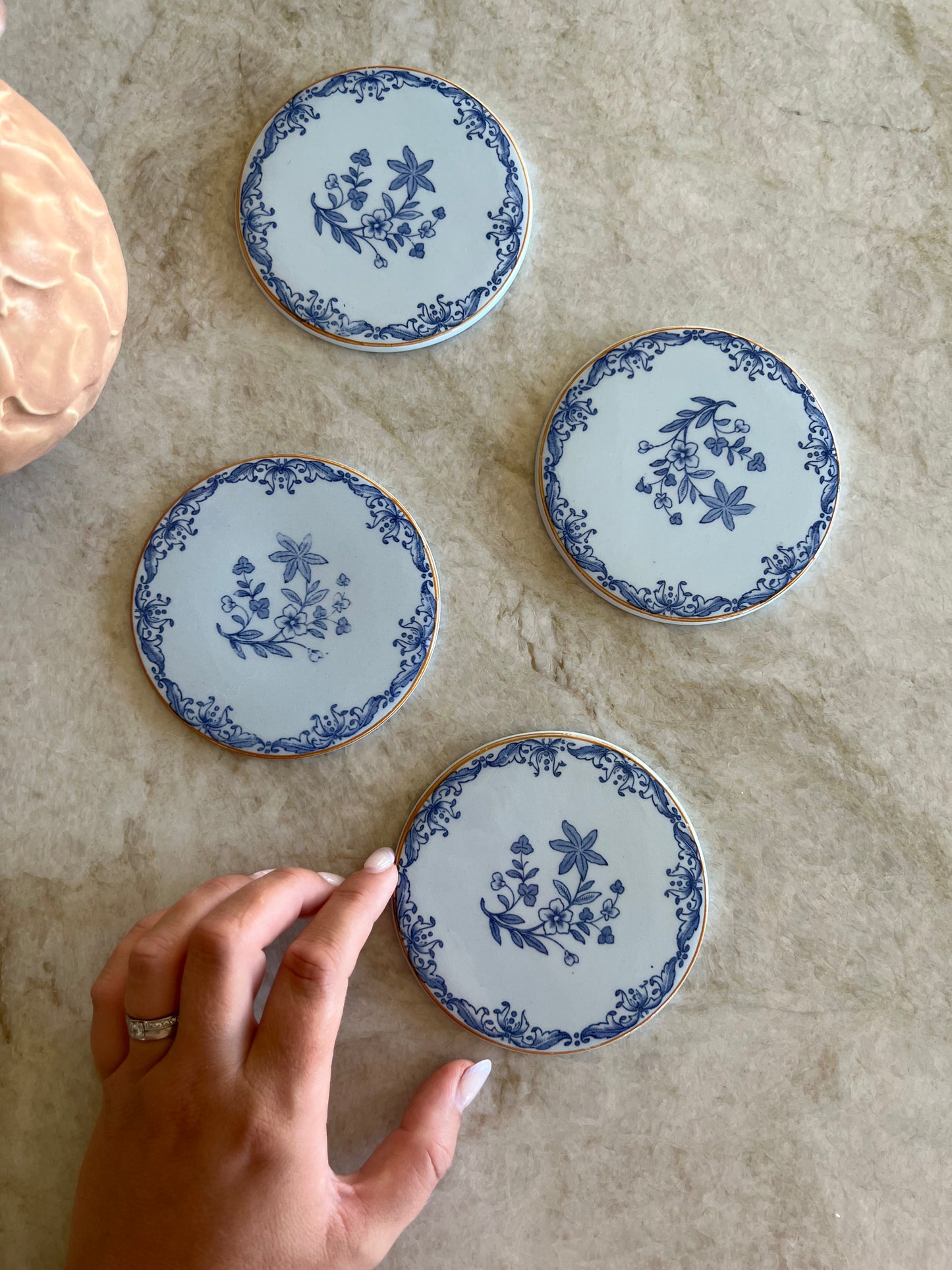 4st Glasunderlägg coasters i porslin Rörstrand Ostindia