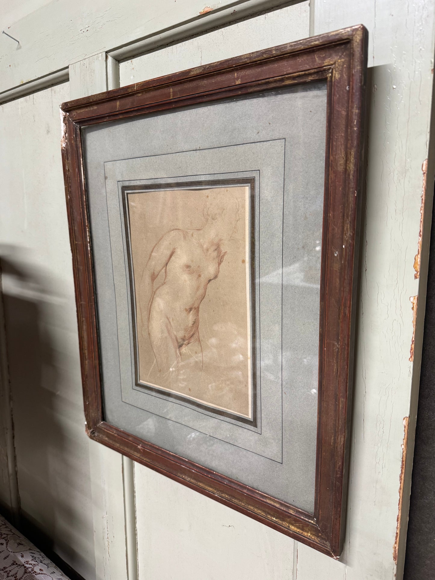 Äldre aktstudie - kvinna, tidigt 1900-tal med passepartout