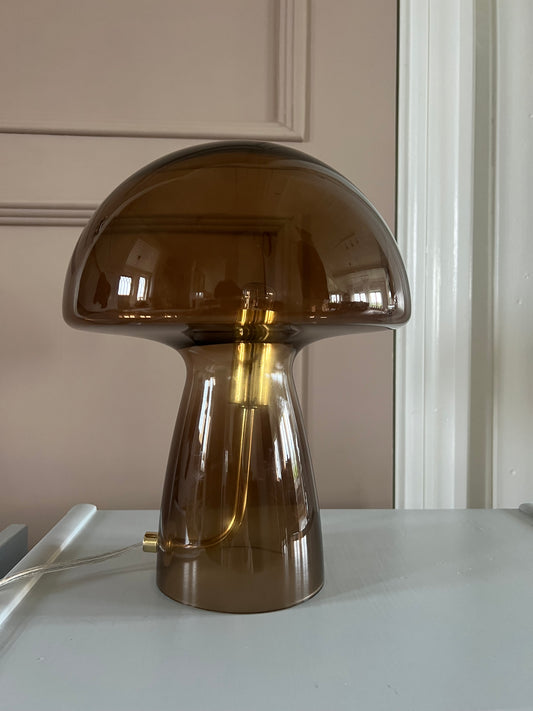 Bordslampa i svampform brunt glas