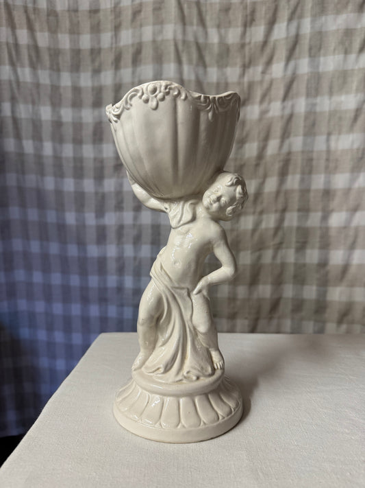 Benvit italiensk figurinvas med putto/ängel, vintage