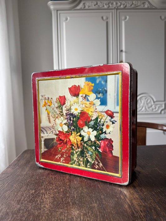 Plåtburk Gevalia Gefle röd med bukett