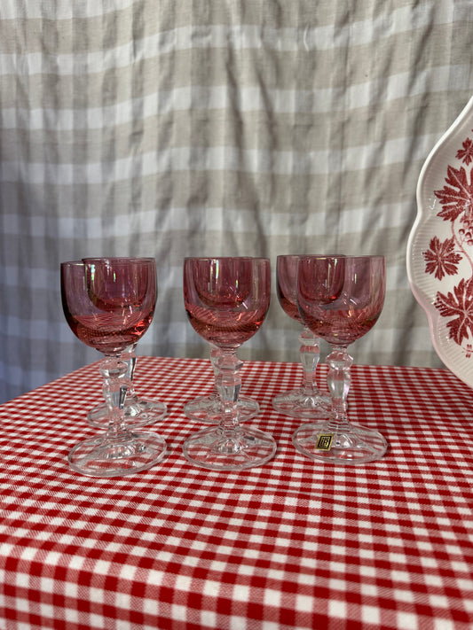Rosa starkvin/likörglas på fot, 6st