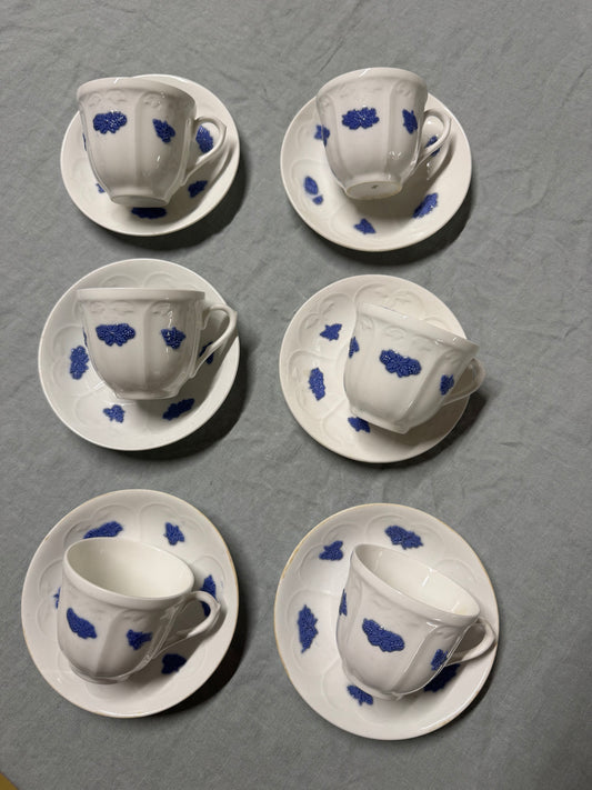 6st kaffekoppar med fat Blå Blom Gustavsberg