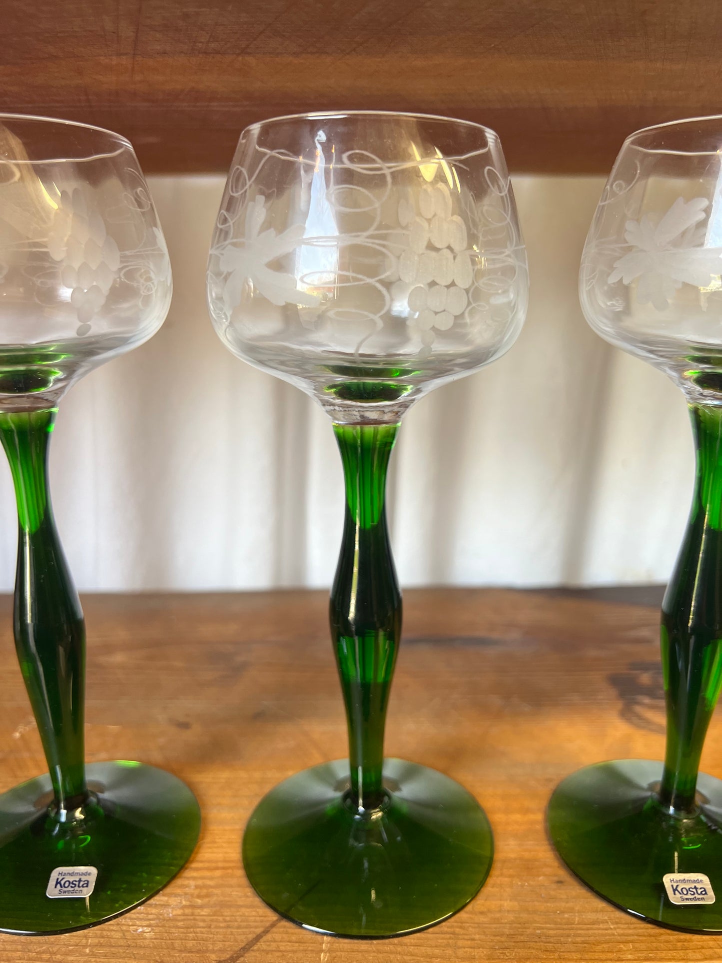 3st gröna höga glas Kosta Boda