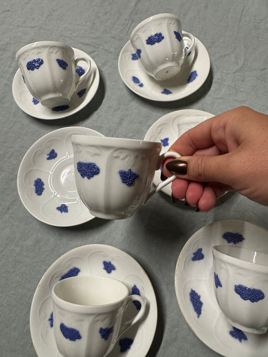 6st kaffekoppar med fat Blå Blom Gustavsberg
