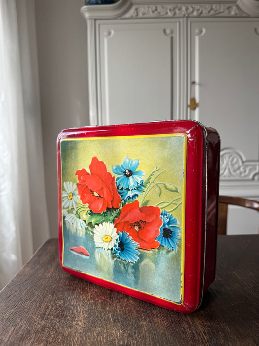 Plåtburk Gevalia Rosteriet Gefle röd med blommor