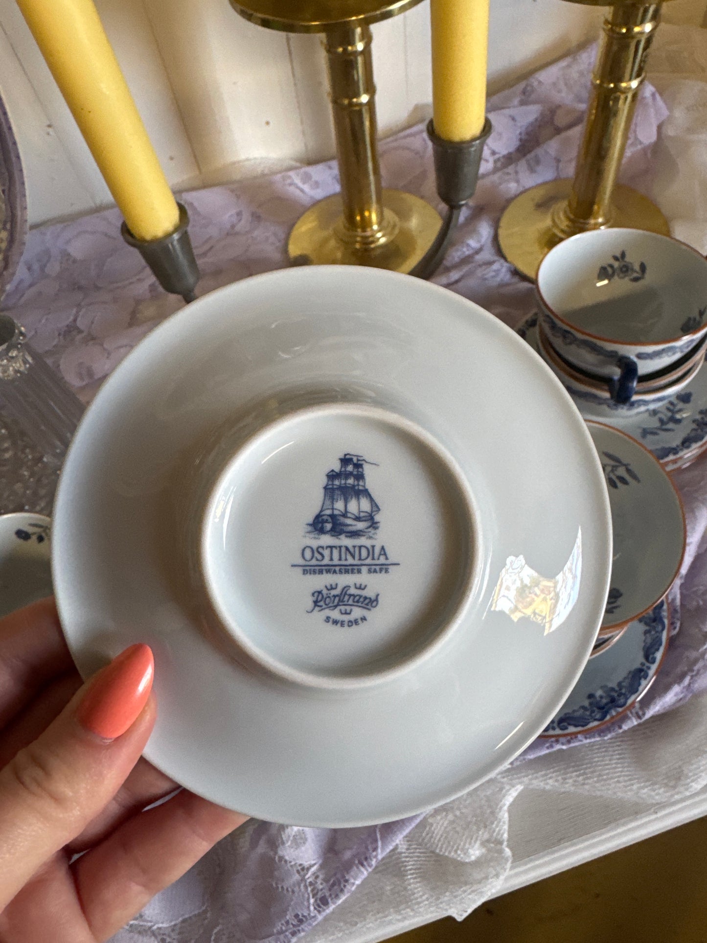 8st kaffekoppar med fat, Ostindia Rörstrand