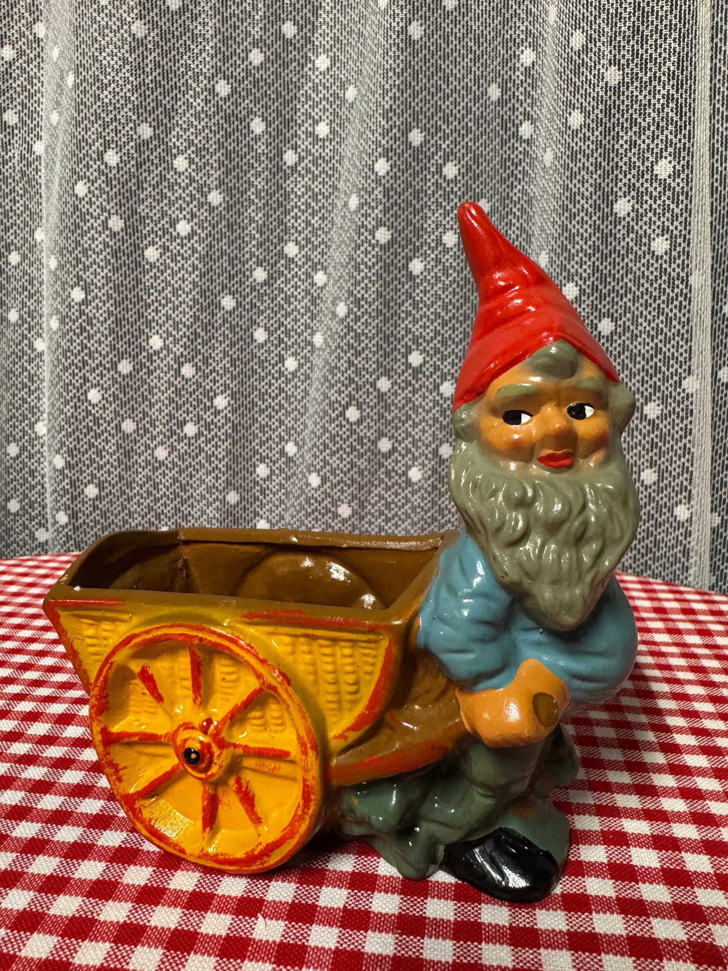 Äldre tomte med kärra i terrakotta W Germany 50/60-tal