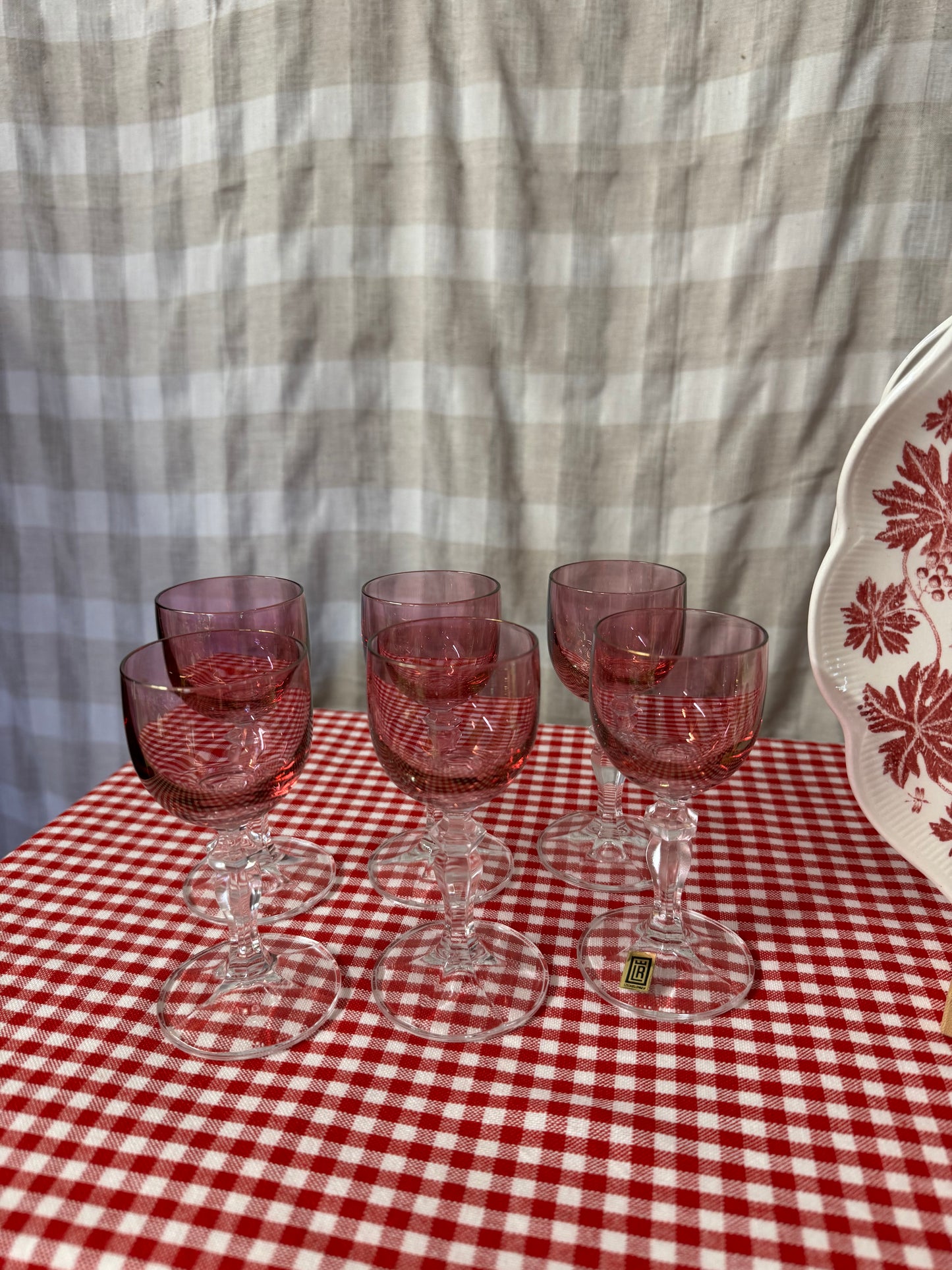 Rosa starkvin/likörglas på fot, 6st