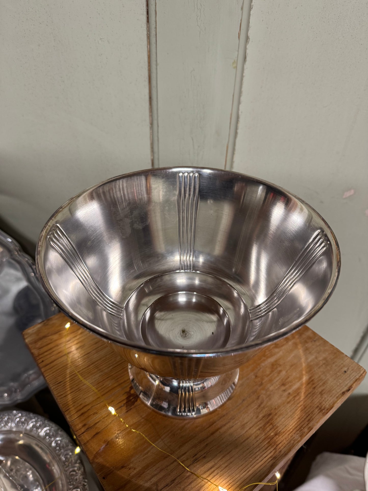 Silverskål på fot med glasinsats