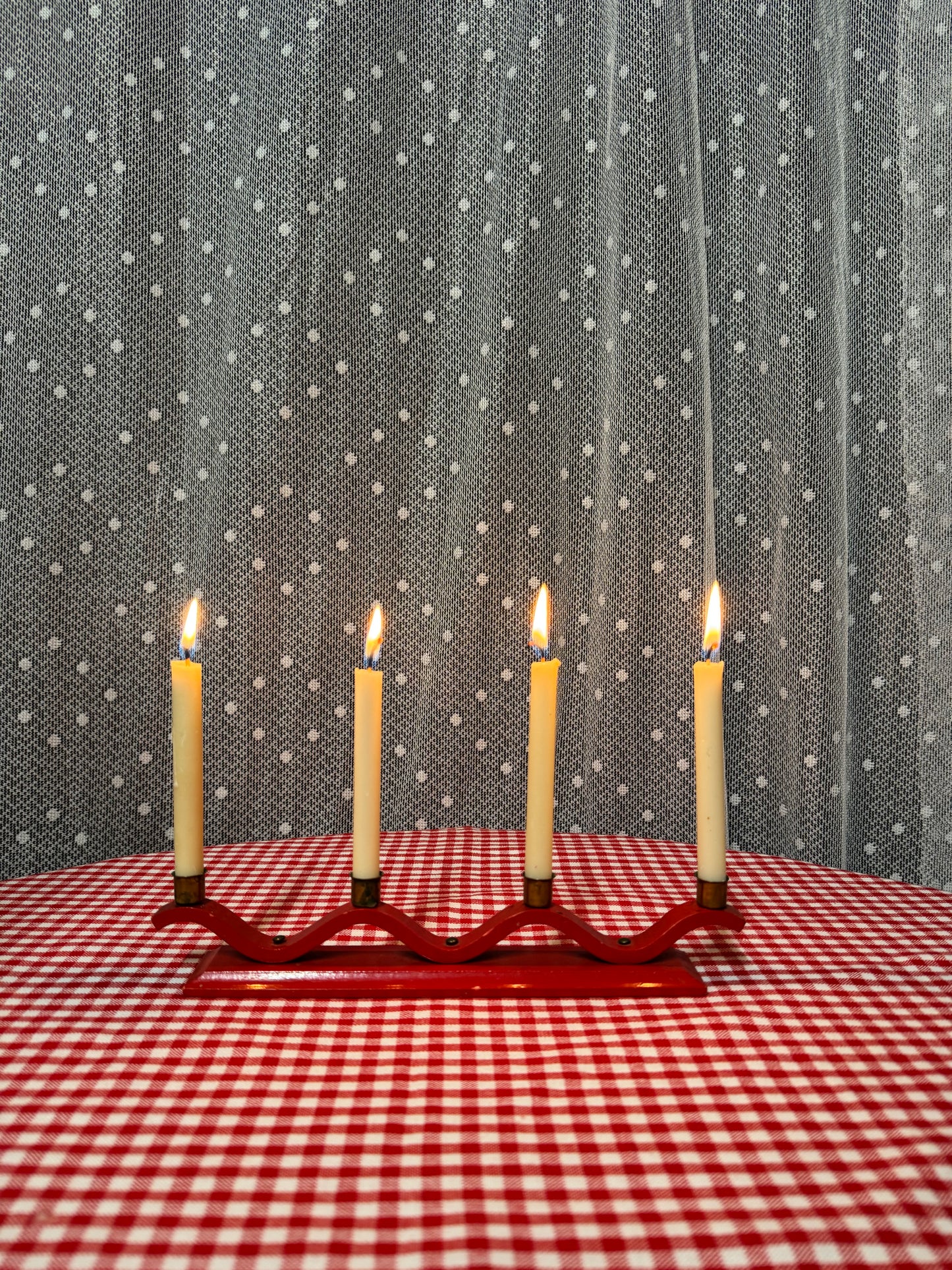 Art deco vågig träljusstake för julgransljus