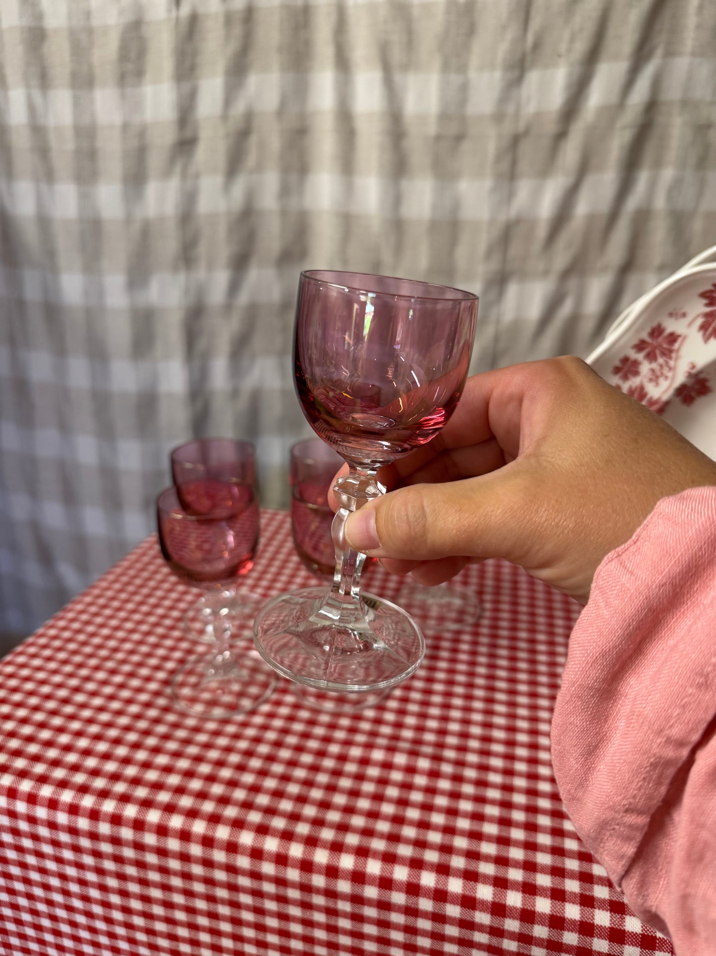 Rosa starkvin/likörglas på fot, 6st