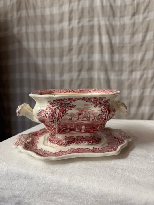 Skål på fat rött porslin Mason’s Vista England