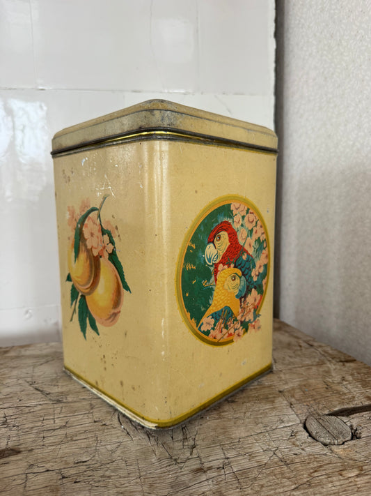 Plåtburk - papegoja och persika