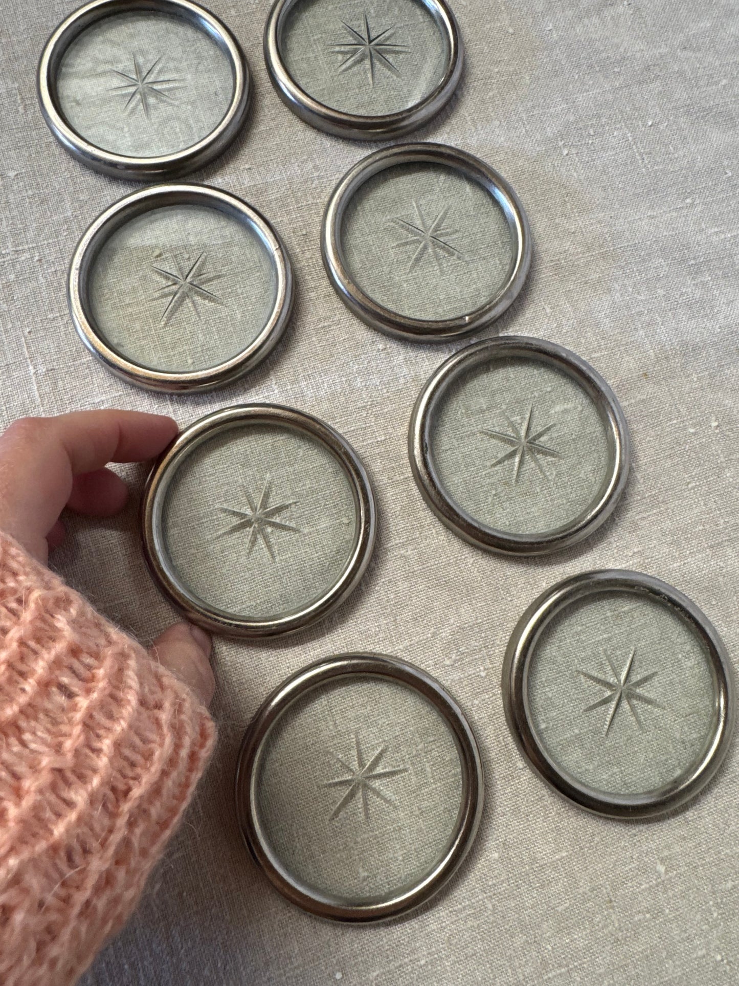 Coasters i glas med metallinfattning, 8st