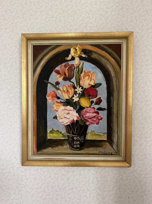 Vacker oljemålning - bukett i valv