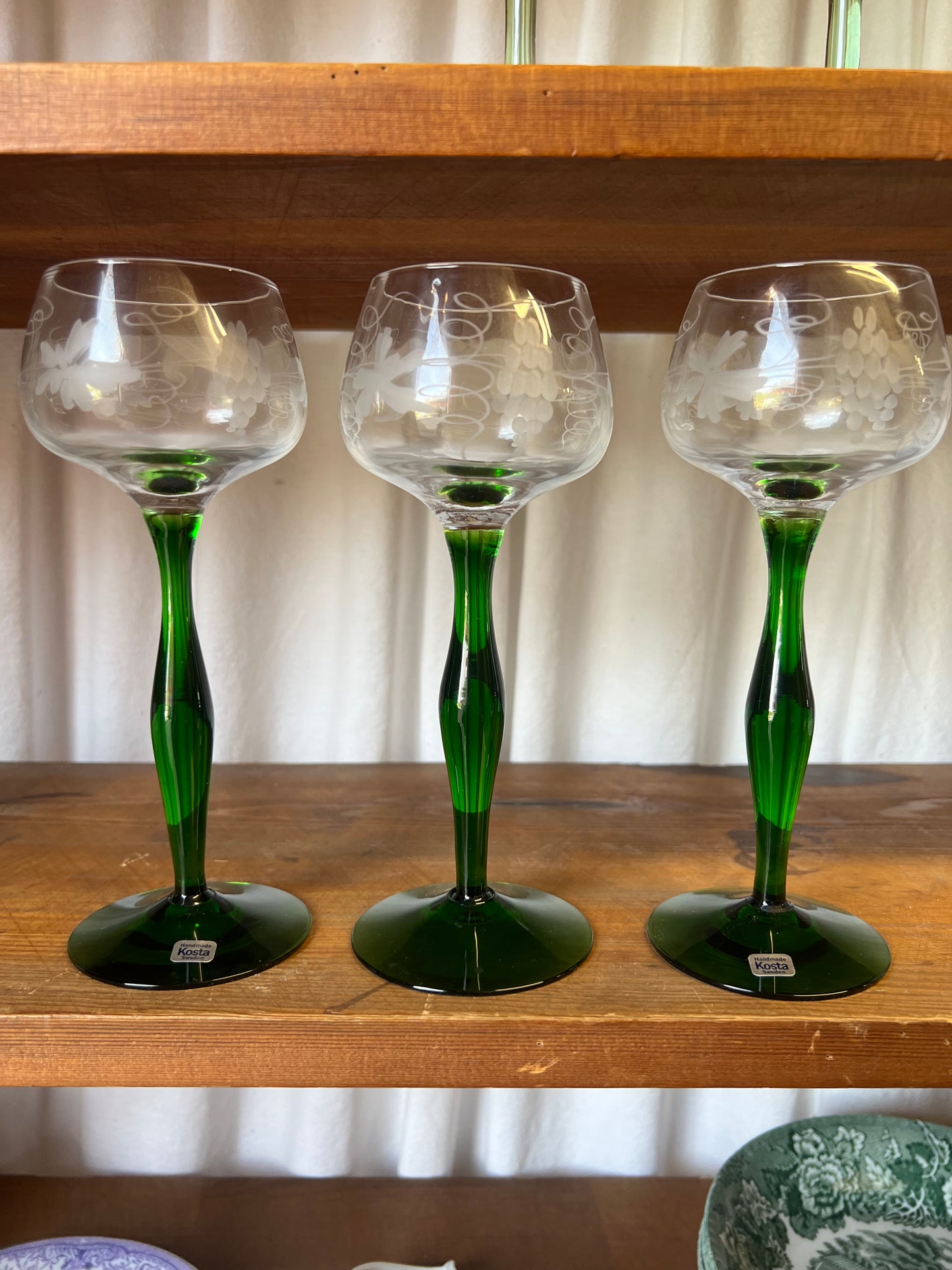 3st gröna höga glas Kosta Boda