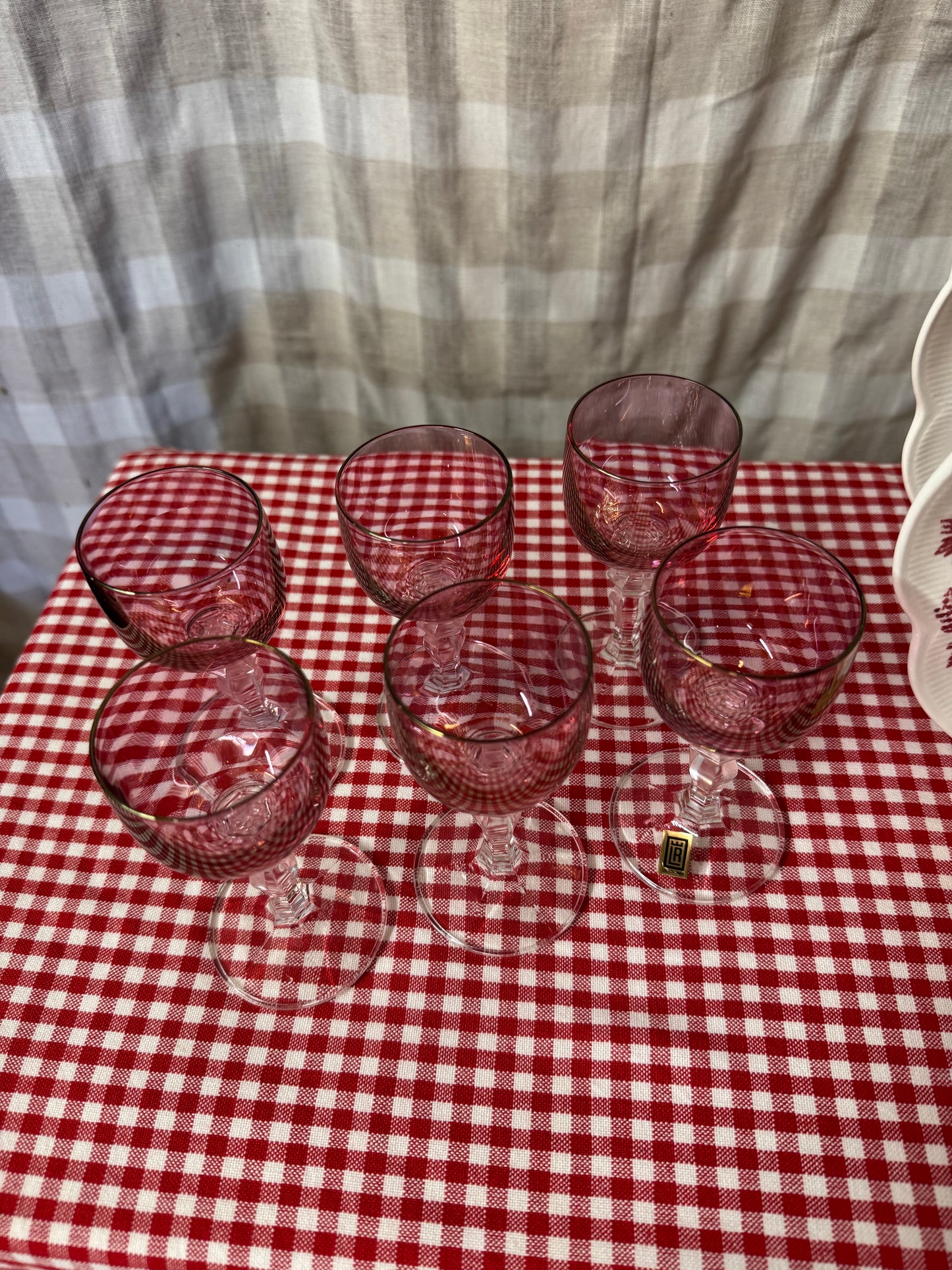 Rosa starkvin/likörglas på fot, 6st