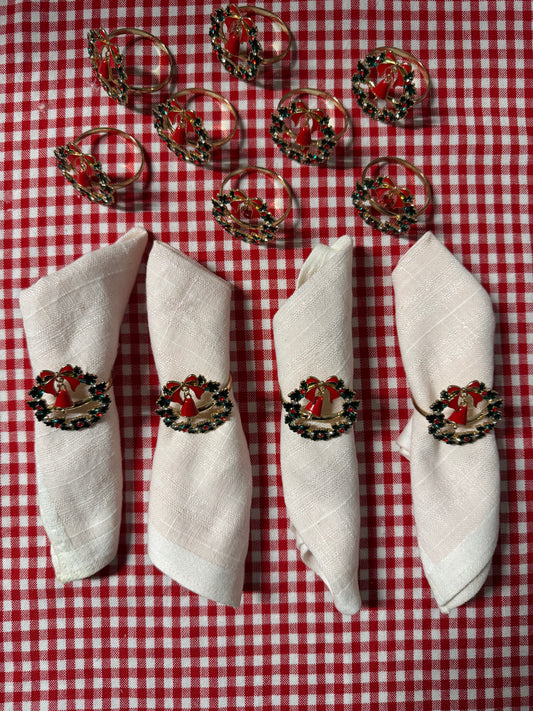 12 st servettringar med krans med bjällra och rosett