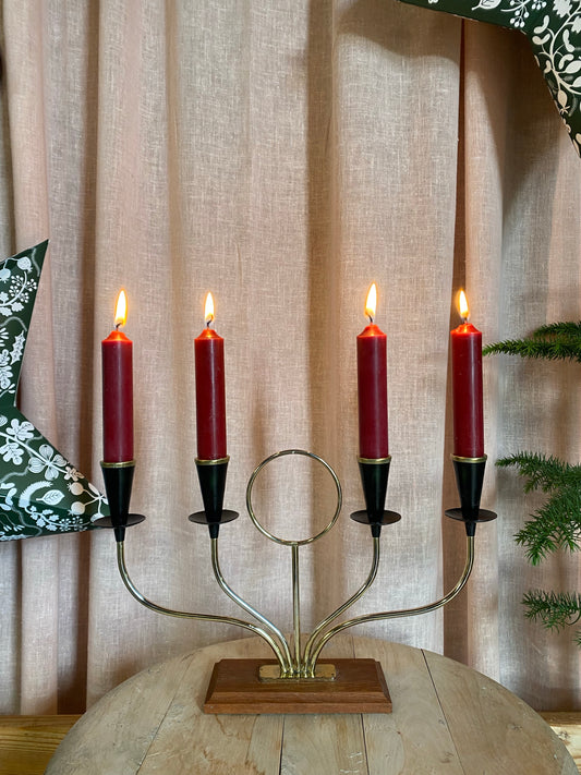 Adventsljusstake i mässing och teak