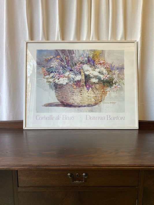 Stor tavla med vit ram ~ blomsterkorg