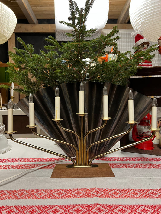 Adventsljusstake i mässing och teak