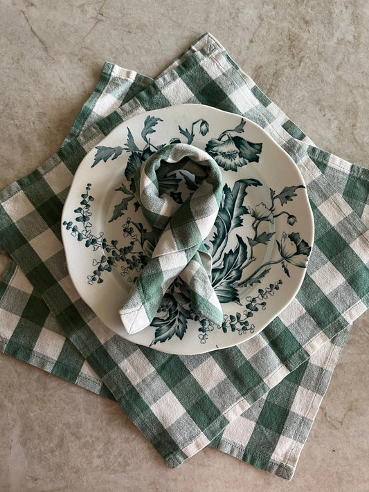 4st rutiga tygservetter i grönt