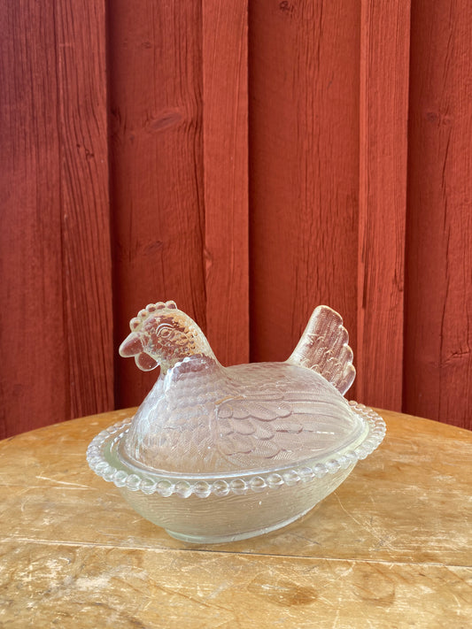 Tvådelad höna i klarglas