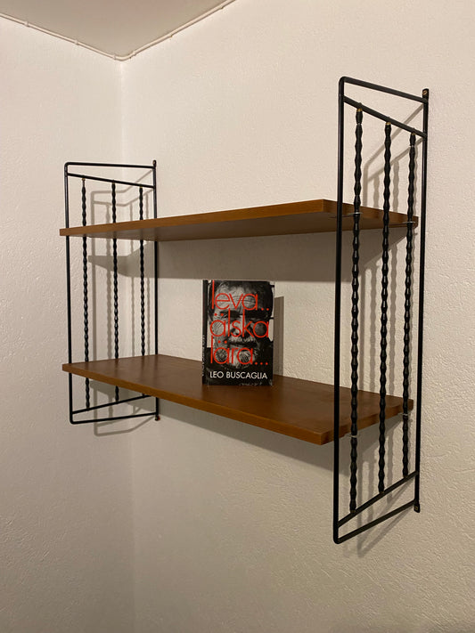 Äldre unik stringhylla i svart och teak