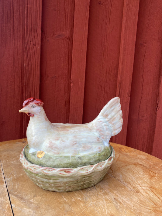 Tvådelad höna i porslin