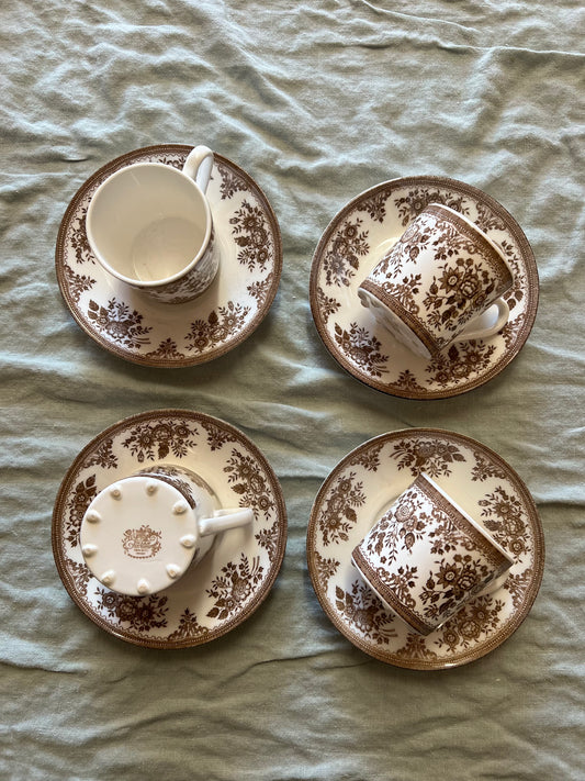 4 kaffekoppar med fat Brun fasan - Old Gustafsberg