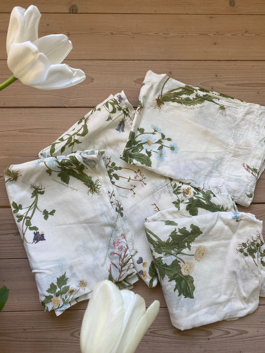 Blommigt tyg/gardin - växter, 4st gardinlängder