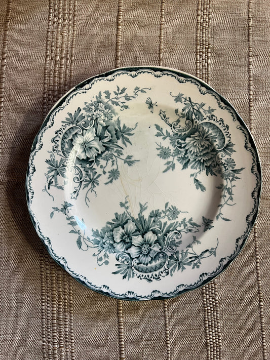 Vacker gammal tallrik i grön/vitt - ANNA ORIGINAL