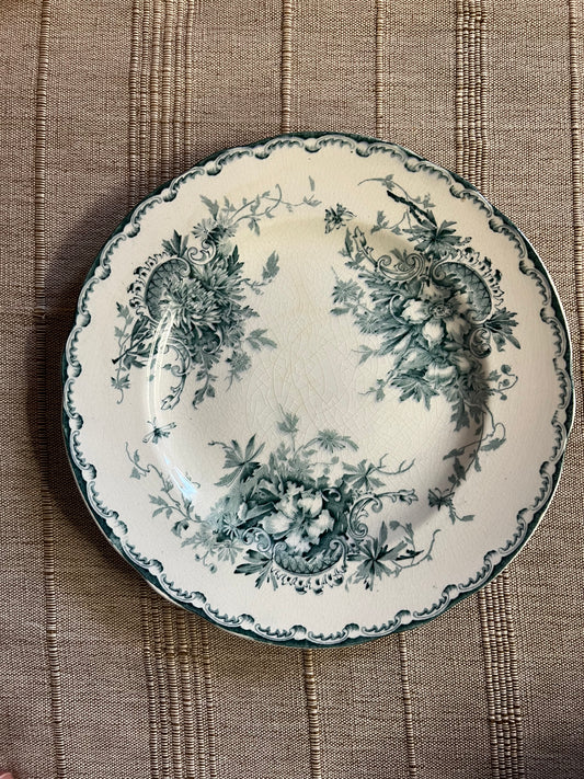 Vacker gammal tallrik i grön/vitt - ANNA ORIGINAL