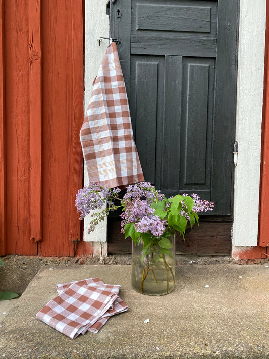 2st rutiga kökshanddukar i brunt och vitt