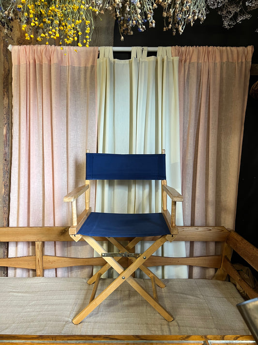 Regissörstol med blått tyg