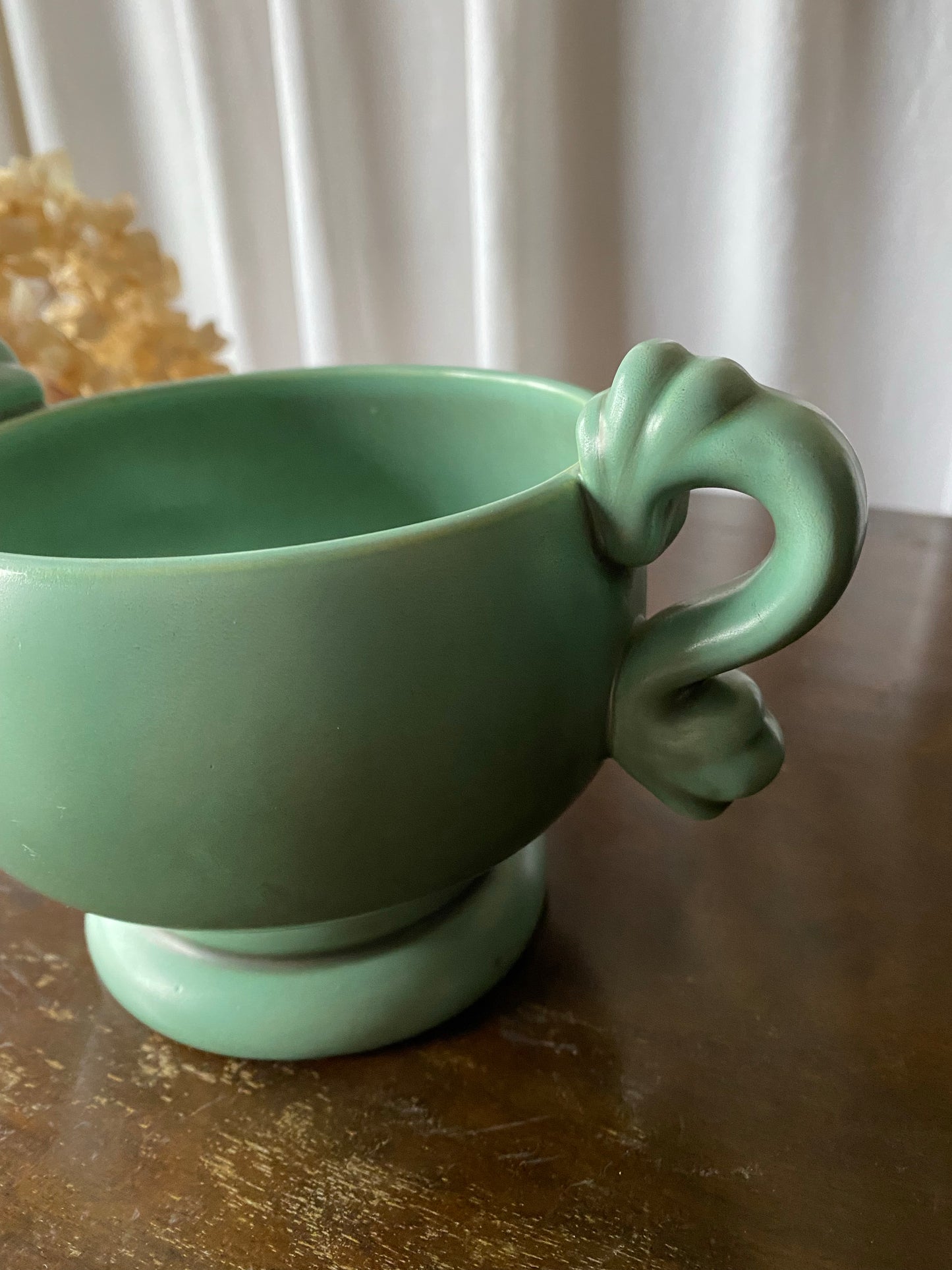 Vas/skål i grön keramik med öron - GEFLE