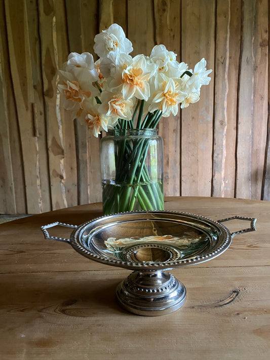 Silverfat på fot med handtag