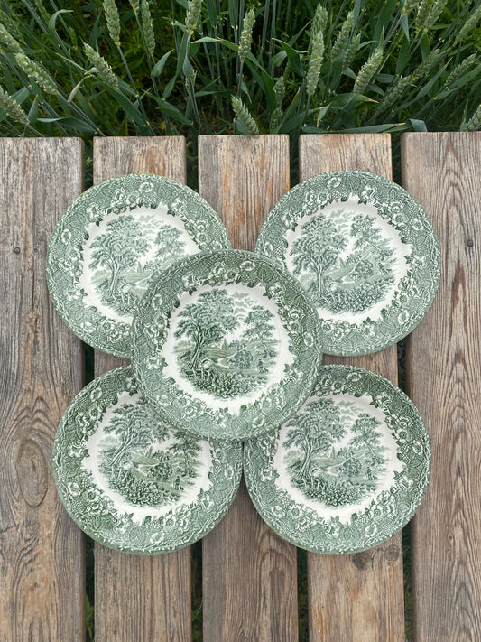 5st assietter i grönvitt - Ironstone England