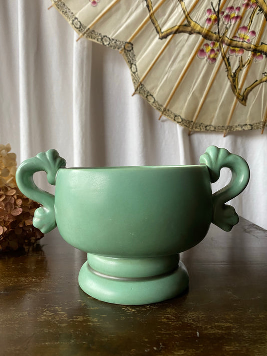 Vas/skål i grön keramik med öron - GEFLE