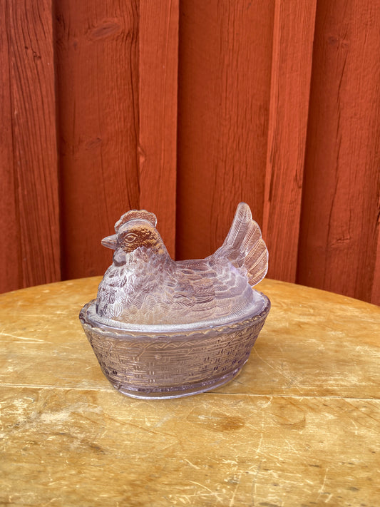 Tvådelad höna i klarglas - lavendellila