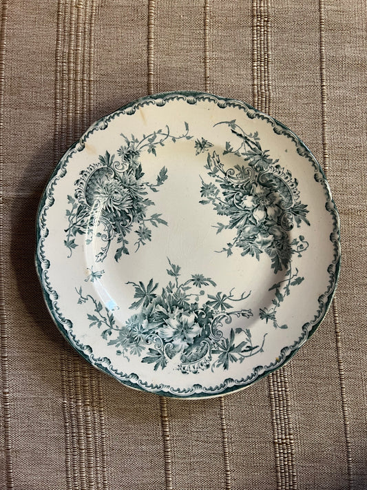 Vacker gammal tallrik i grön/vitt - ANNA ORIGINAL